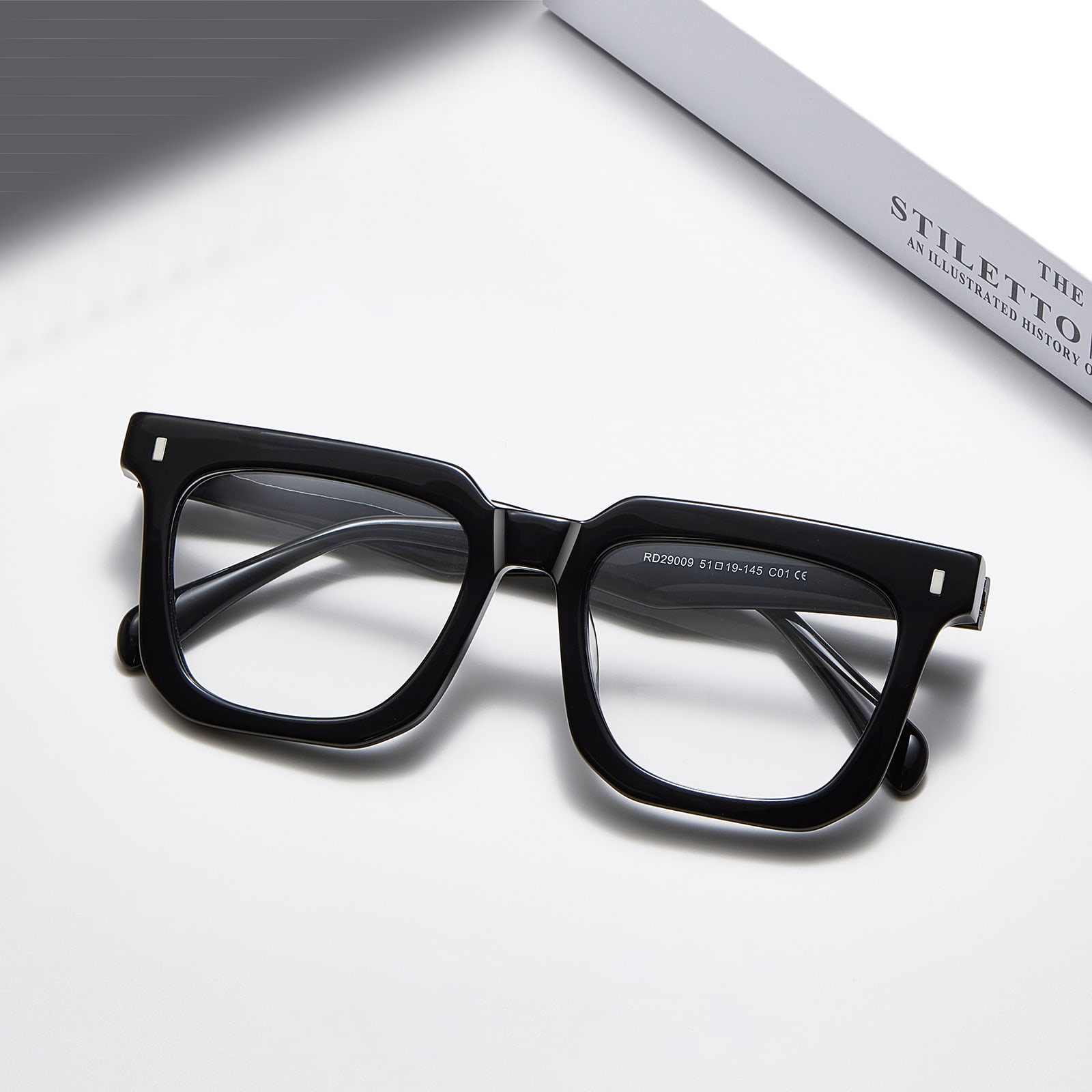 RD29009 Fet fyrkantig ram Sköldpaddsskal Textured Acetate Glasögon