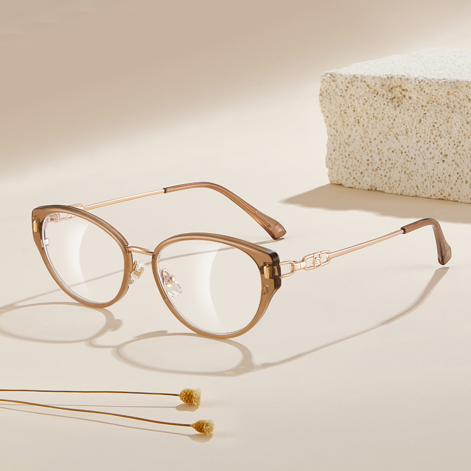 S12008 Cat-Eye Hollow Innerring Anti-Blue Light Glasögon
