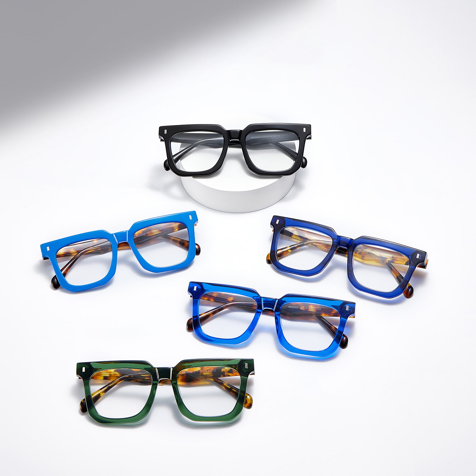 RD29009 Fet fyrkantig ram Sköldpaddsskal Textured Acetate Glasögon