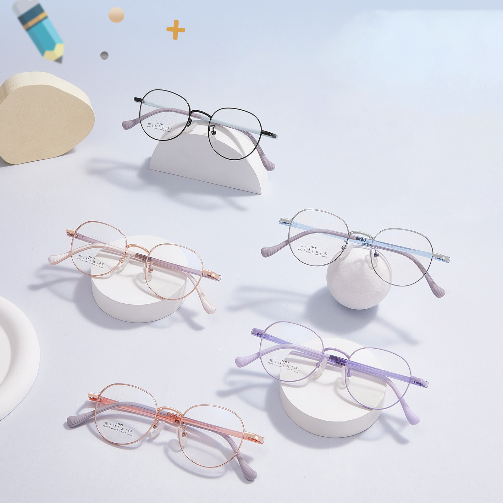 34893 Rund Båge Defocus Prevention Lins Legering glasögon