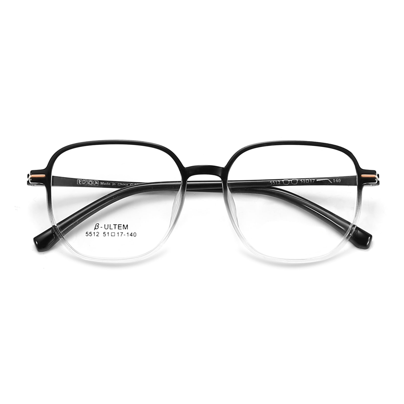5512 Svart Gradient Vit fyrkantig ram Tungsten Titanium Plast Stål TR90 glasögon